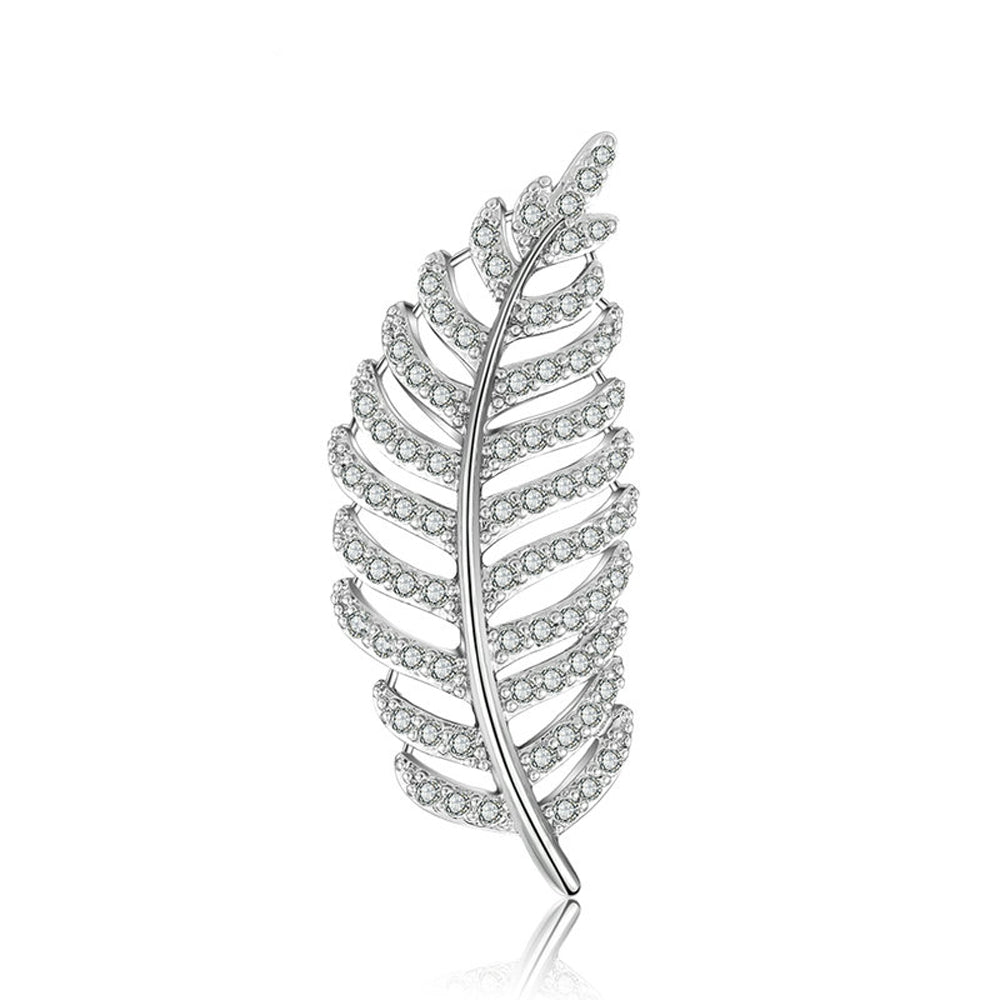 Autumn Leaf Crystal Clear Diamante Silver Brooch - Eva Victoria